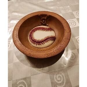 Vintage Wooden BaseBall Trinket Dish 6 1/2" EUC